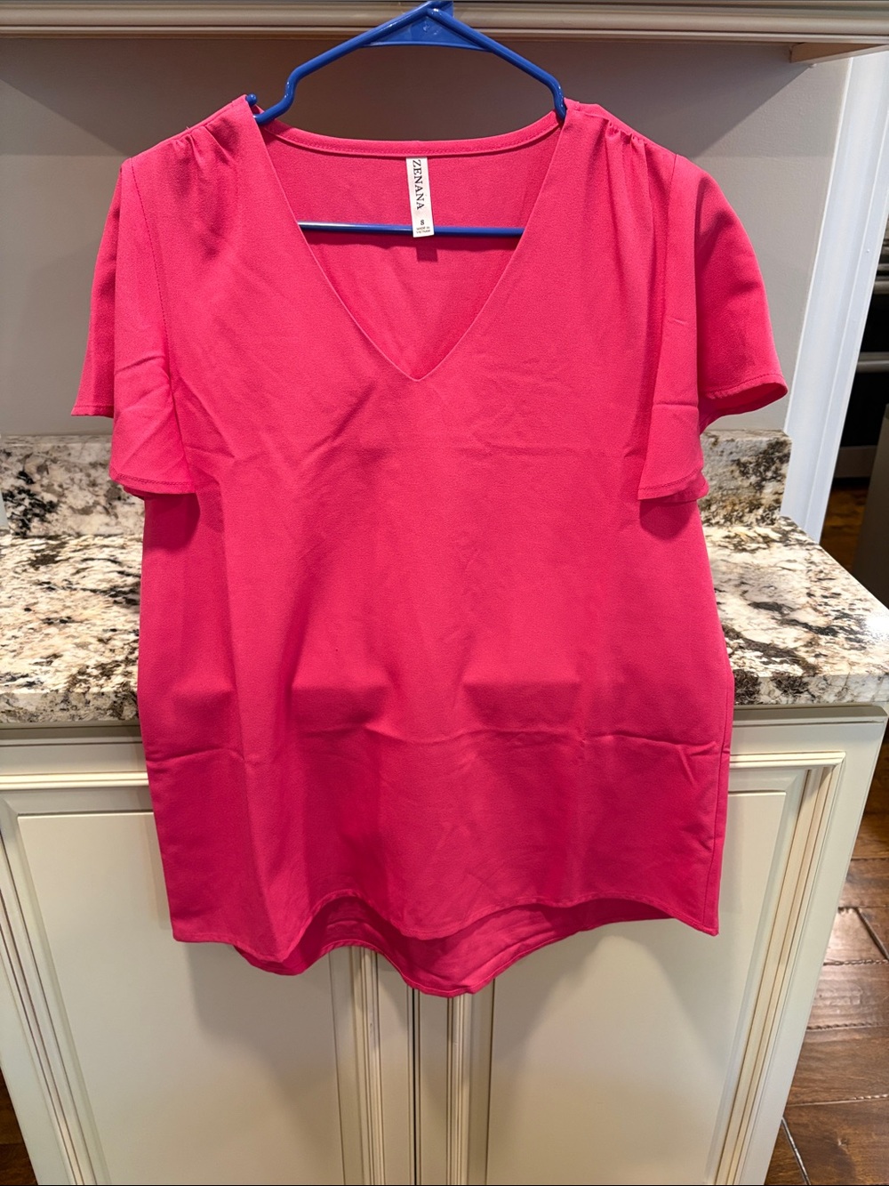 Zenana Outfitters Hot Pink V-Neck Flutter Sleeve Top
